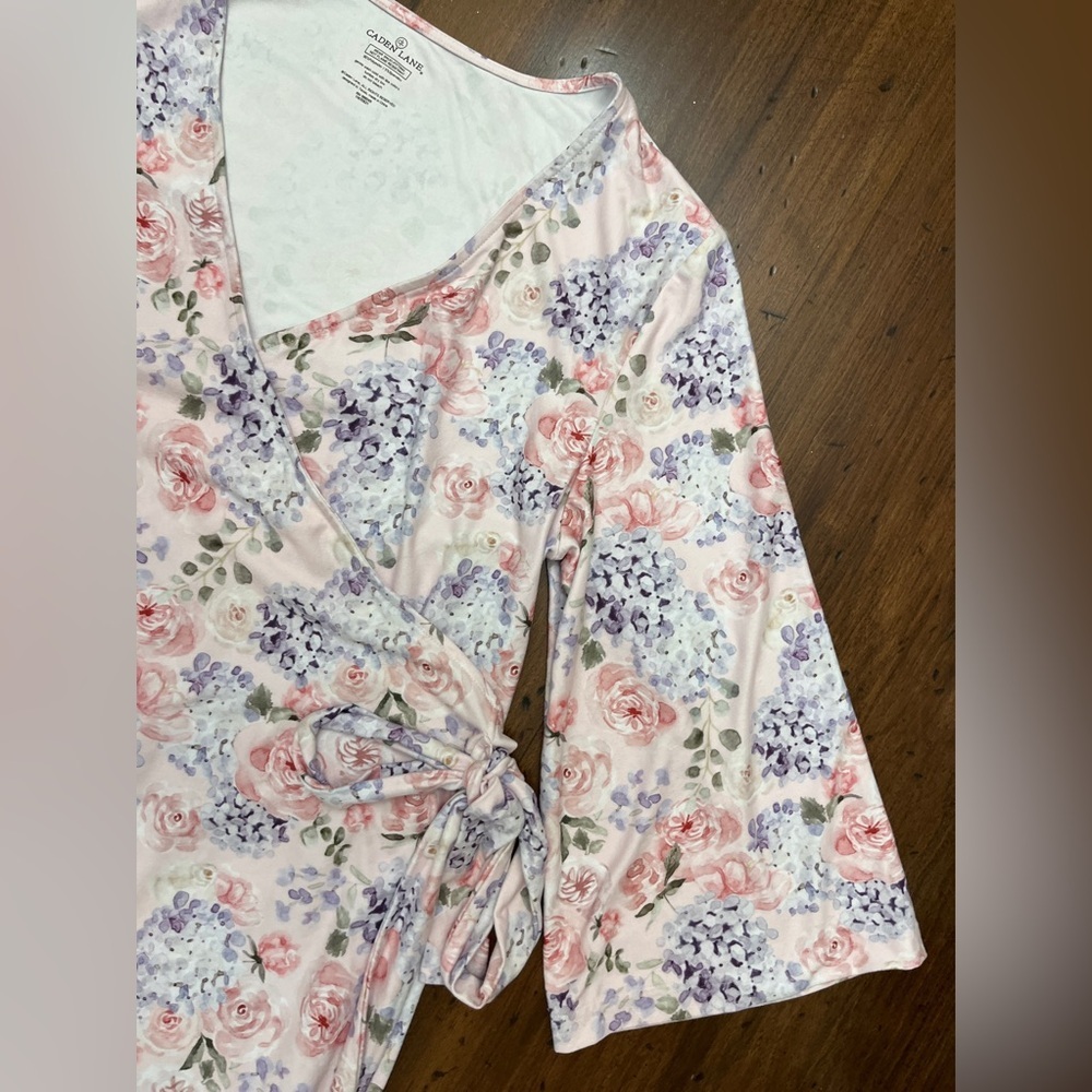 Caden Lane Henlee’s Hydrangea Print Maternity Hospital Robe One Size Floral Chic - Picture 6 of 14